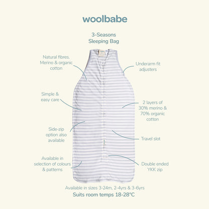 Woolbabe 3 Season Front Zip Merino/Organic Cotton Sleeping Bag